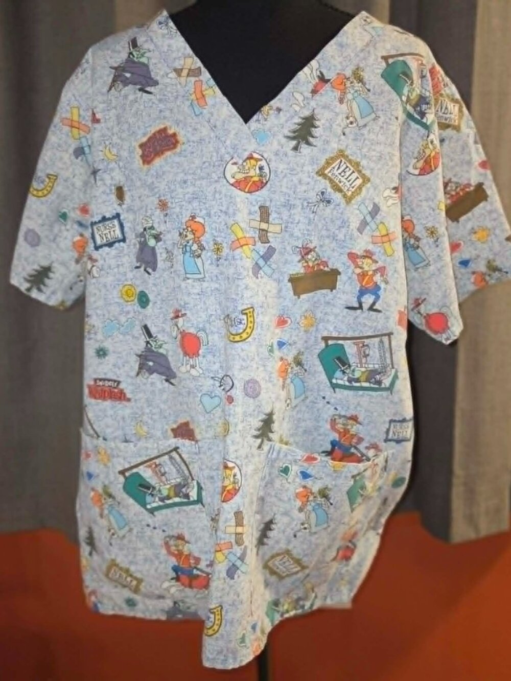 Dudley Do-Right Licensed Cartoon Print Scrub Top Rocky & Bullwink